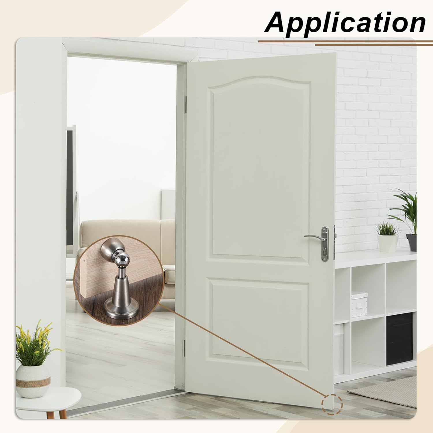 uxcell 4Pcs Magnetic Door Stopper, 304 Stainless Steel Magnetic Door Stop Catch, Soft-Catch Brushed Nickel Hold Door Open Wall Mount for Bottom of Door, Silver