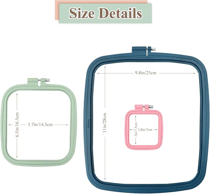 ZOCONE 3Pcs 3 Size Square Embroidery Hoops, ABS Plastic Embroidery Hoops Cross - Image 2