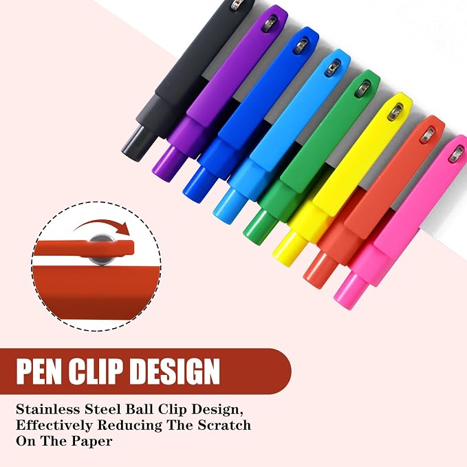 Piochoo Pens, 8 Pack Black Ink Gel Pens Ballpoint Smooth Writing Pens - Image 3