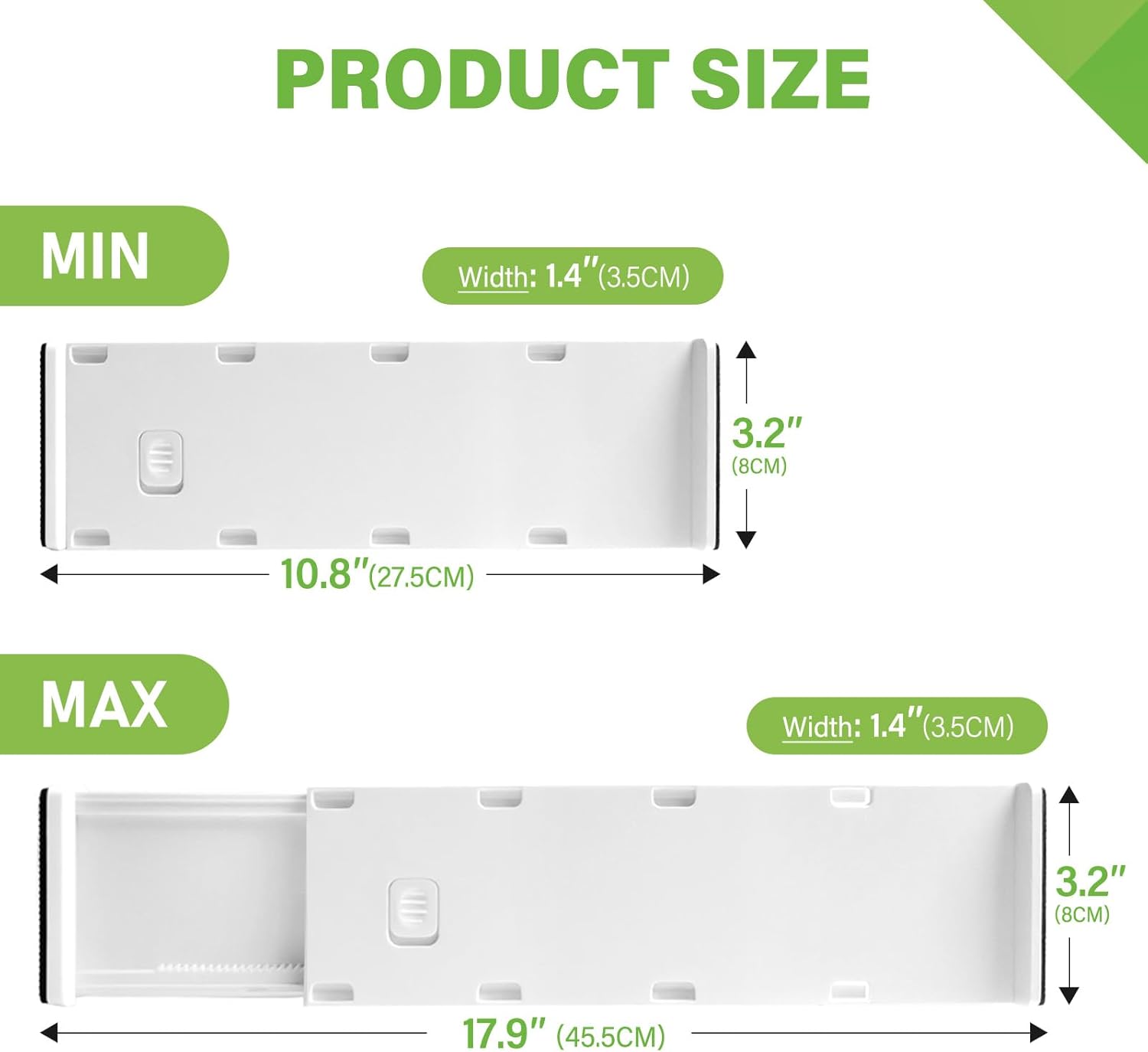 5 Pack Drawer Dividers 3.2" High Slim Organizers Expandable 10.8-17.9" Adjustable Separators for Shallow Drawers Kitchen Utensils Baby Clothes Underwear Storage-White(Short)