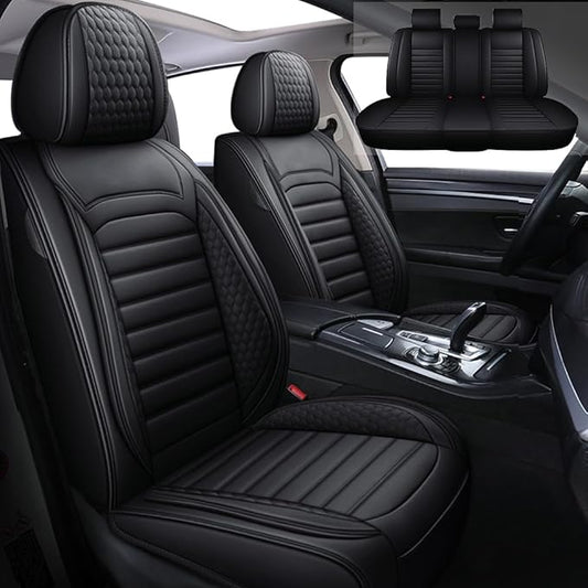 Leather Car Seat Covers for Toyota Corolla 2006-2024,Car Seat Covers Full Set,Seat Covers with Safety,Waterproof Seat Cover Compatible Airbag(5pcs Black Standard)