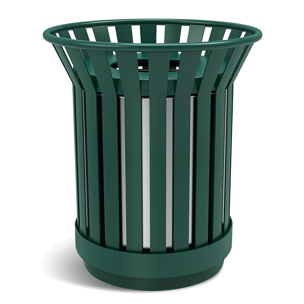 16Gallon/62L Commercial Outdoor & Indoor Metal Trash Can, Outdoor Slatted Trash Receptacle with Metal Linner, All Weather Resistant Large Outside Zone Round Garbage Bin for Street, Park, School-Green