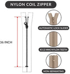 36 Inch Nylon Coil Zipper Light Beige Color, Non Separating Closed-End Sewing - Image 2