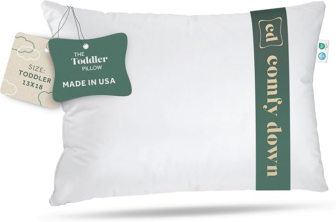 ComfyDown Toddler Pillow, 800 Fill Power Goose Down Fill, 300 Thread Count 100% Cotton Cover - Made in USA 18 Months to 6 Years (13x18)
