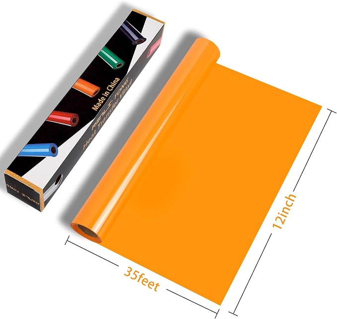 RENLITONG Glossy Yellow Orange HTV Vinyl 12" x 35ft Roll - Image 2
