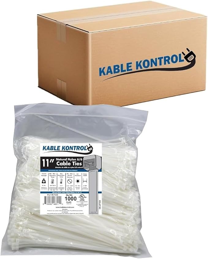 Kable Kontrol Cable Zip Ties Natural White 8, 50 Lbs Tensile Strength, Bulk Pack by KABLEKONTROL%C2%AE