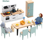 Giant bean 36pcs Wooden Dollhouse Furniture Set 5 Rooms 4 Family Dolls - Image 8