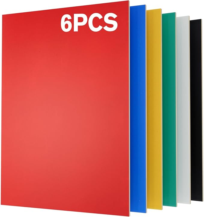 6 Pack Pre-Painted Colored Plywood Sheets, 11.7" x 8.27" x 1/8 Thin Basswood by Creatorally