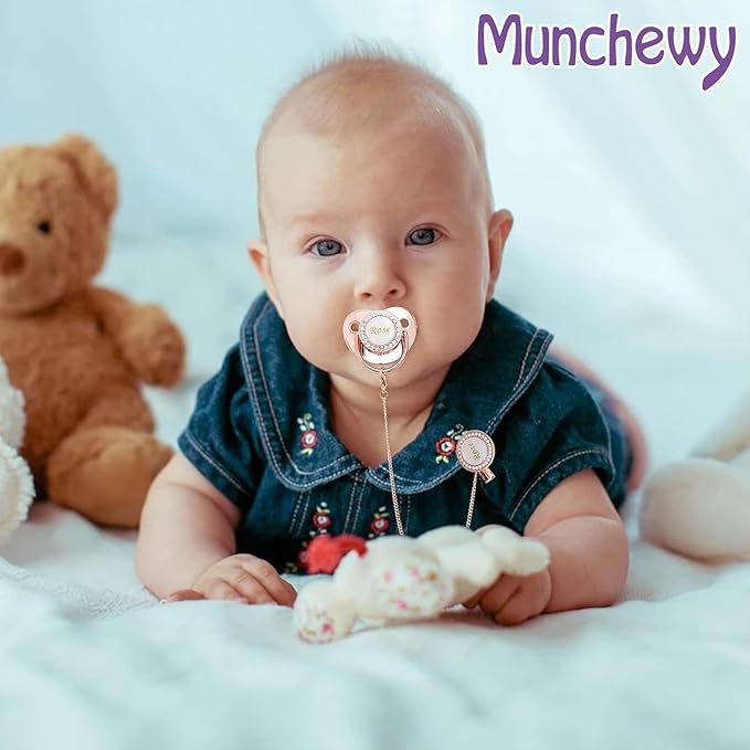 Custom Pacifier with Name, Personalized Pacifier Set with Gift Box, Glitter Crystal Luxury Bling Soother Dummy Ideal Gift for Boys Baby Shower Birthday Christmas Newborn Photography(Blue)