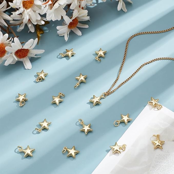 Beebeecraft 1 Box 20Pcs Golden Star Pendant Bulk Real 18K Gold Plated Brass - Image 4
