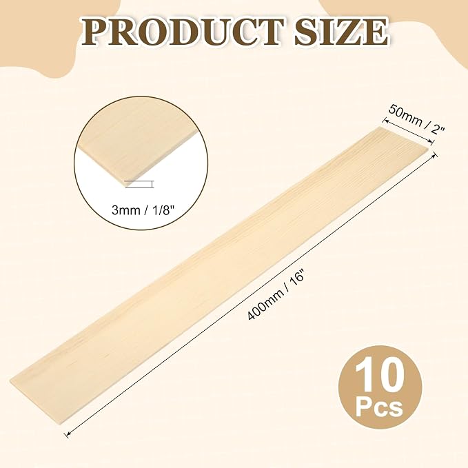 MECCANIXITY 10Pcs Wood Strips Slats, 1/8" x 2" x 16" Thin Wood Sticks Flat - Image 2