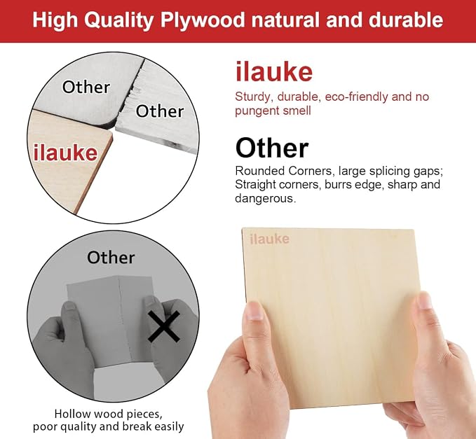ilauke Wood Squares 5x5 Inch, Wooden Squares - Image 2
