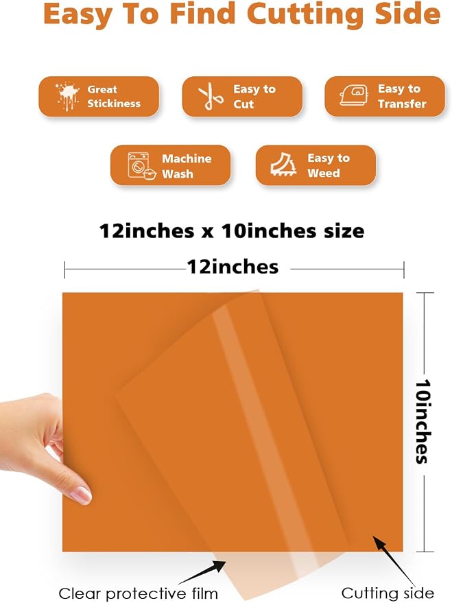 Orange Heat Transfer Vinyl Bundle: 16 Pack 12" x 10" Heat Transfer Vinyl T-Shirt - Image 4
