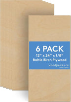 3 mm Baltic Birch Plywood 1/8 x 12 x 24 Inch, Box of 6 B/BB Grade Craft Wood by Woodpeckers