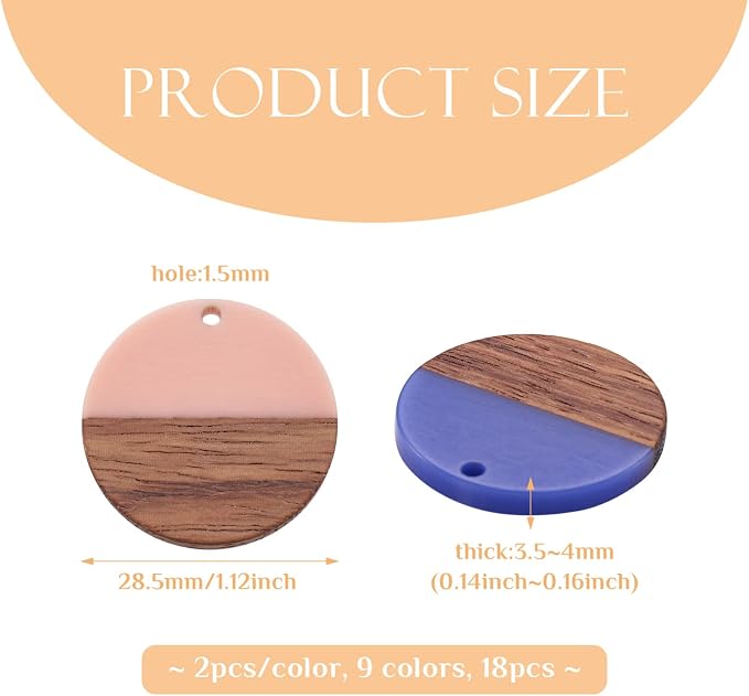 FASHEWELRY 18Pcs Flat Round Wood Resin Earrings Charms 28.5mm Mixed Color Round - Image 6