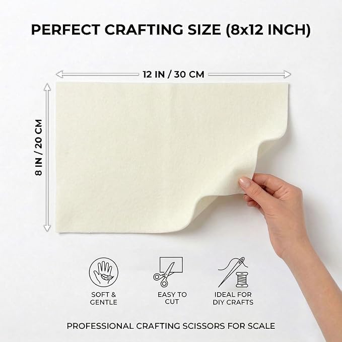 Soft Ivory Felt Fabric Sheets for Crafts, 8 x 12 Inch Felt Squares, Patchwork - Image 2