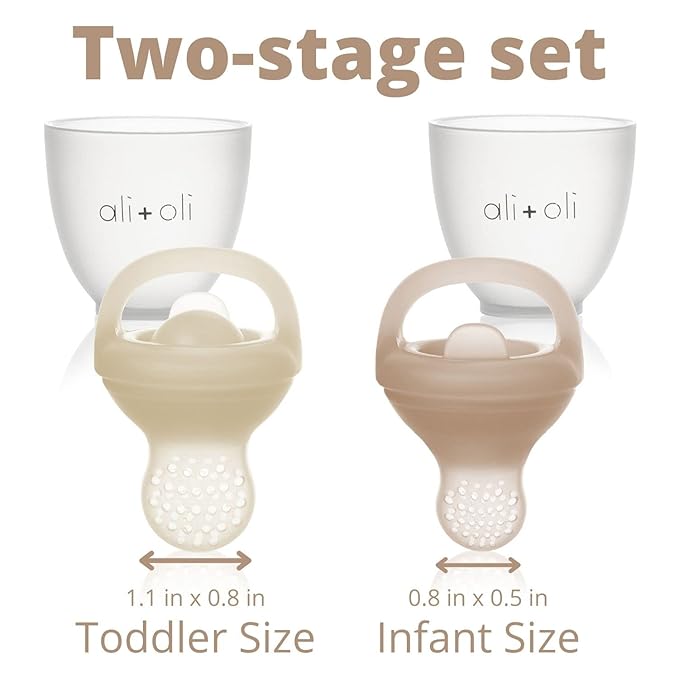Ali+Oli (2-pc) Food & Fruit Feeder Pacifier (Oat & Coco) Set for Baby, BPA-Free Food-Grade Silicone Fruit Pacifier Feeder, Infant & Toddler Teether Soother, Fruit Teethers for Babies