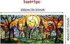 Colorful Fairy Village Stained Glass Window Film 17.71x39.97 Inch Sunlit Houses - Image 3