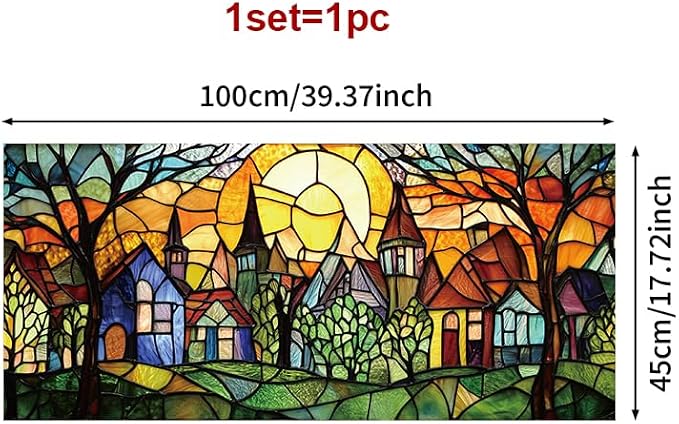 Colorful Fairy Village Stained Glass Window Film 17.71x39.97 Inch Sunlit Houses - Image 3
