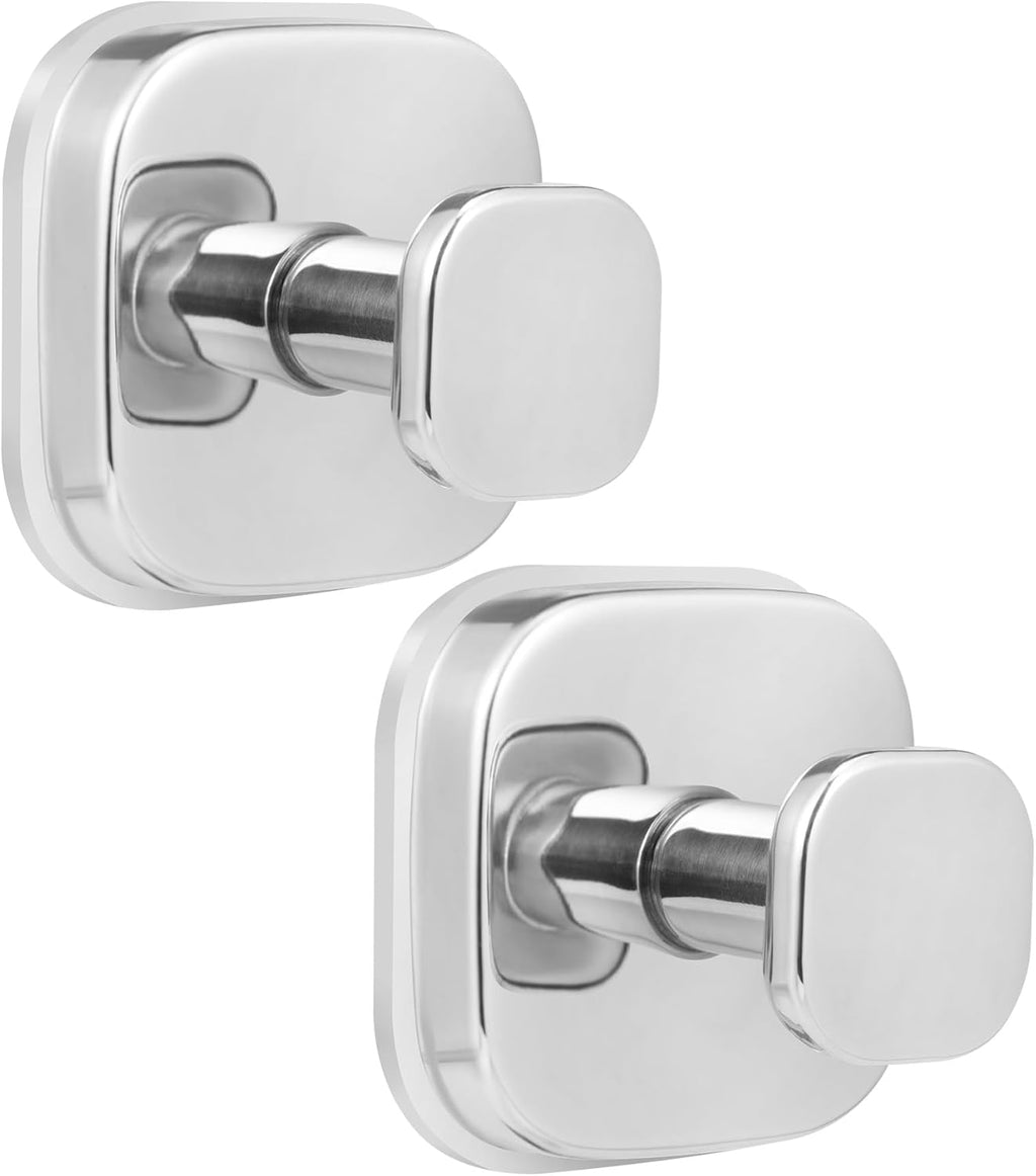 Suction Cup Hooks for Shower - Reusable No-Drill Mounting - Hooks for Towels, Robes & Loofah on Metal, Glass, Mirrors, Tile & Smooth Non-Porous Surfaces (2, Chrome Polished)