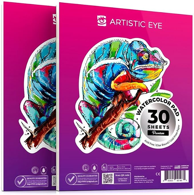 ARTISTIC EYE Watercolor Pad 9x12”, 30 Sheets, Glue Bound, Acid-Free Paper by ARTISTICEYE