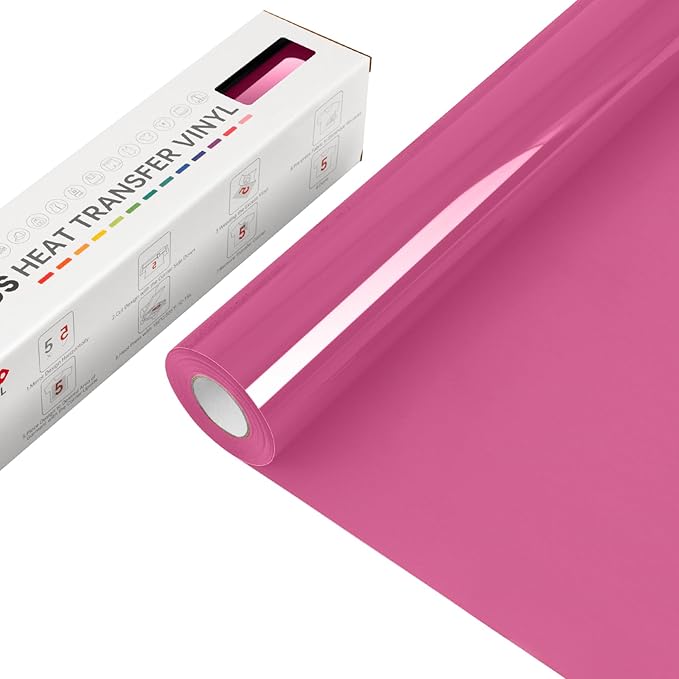 VinylRus Heat Transfer Vinyl-12” x 15FT Fuchsia Red Iron on Vinyl Roll by VinylRus