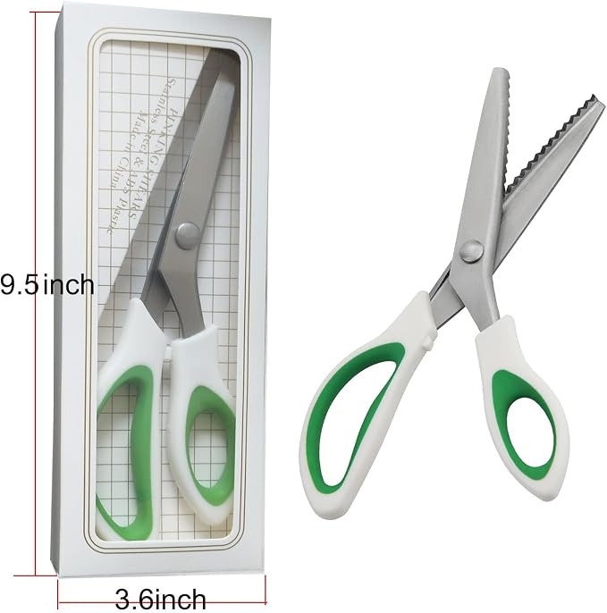 JISTL Green Pinking Shears Comfort Grips Crafts Zig Zag Cut Sewing Scissors - Image 2