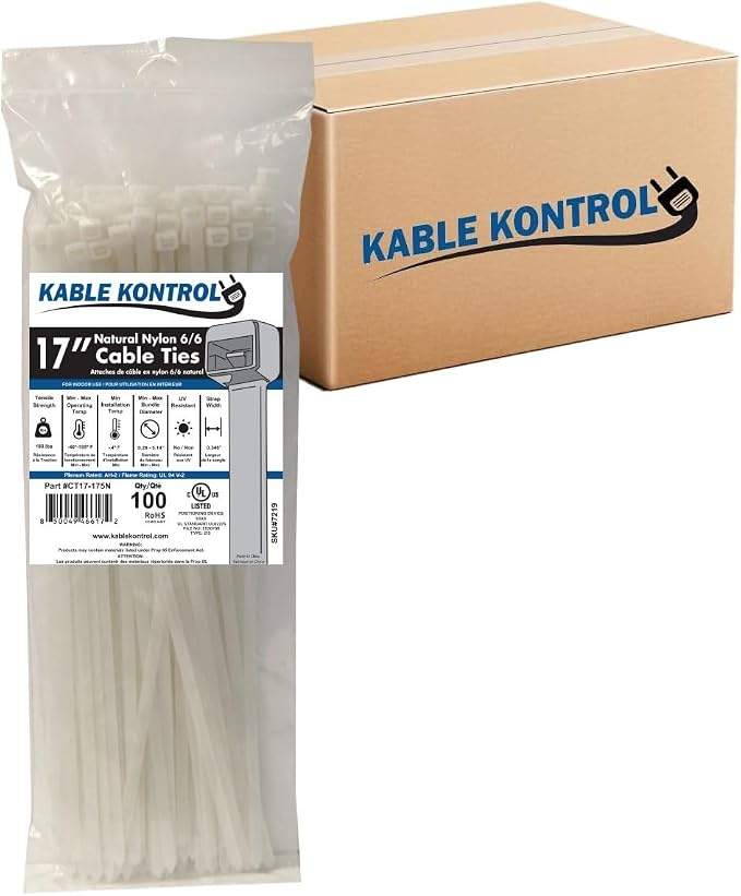 Kable Kontrol Cable Zip Ties Natural White 1, 175 Lbs Tensile Strength by KABLEKONTROL%C2%AE