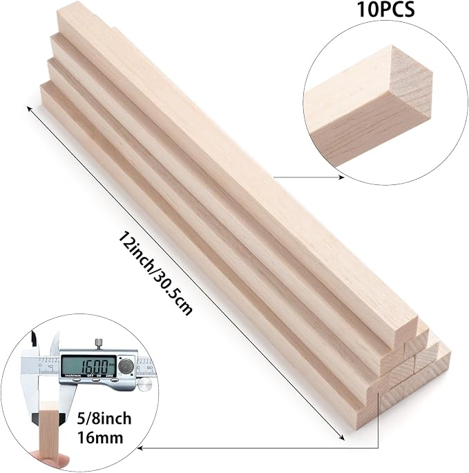 Balsa Wood Sticks Balsa Wood Strips 5/8" x 12", Unfinished Wood Dowel Rods - Image 3