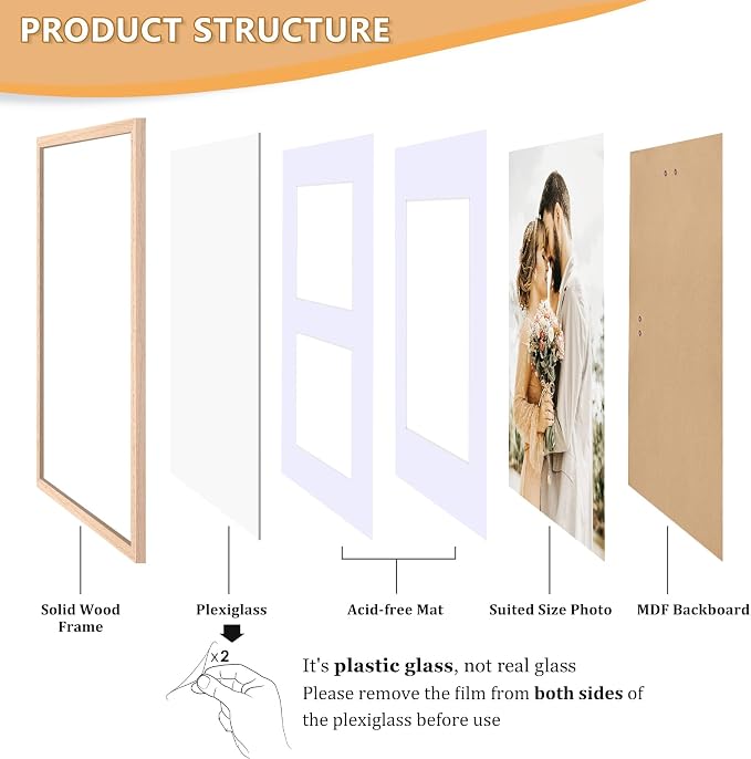 ATOBART 11x14 Picture Frame, OAK Wood Photo Frame 8x10 - Image 4