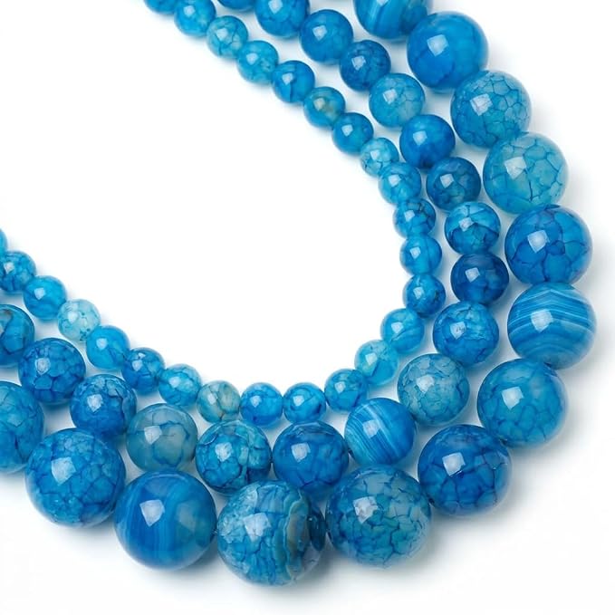 35pcs Smooth Natural Blue Agate Beads，10mm Dragon Vein Gemstone Round Loose by Yochus