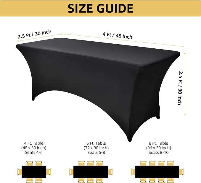 10-Pack 4ft Black Spandex Table Covers - Image 4