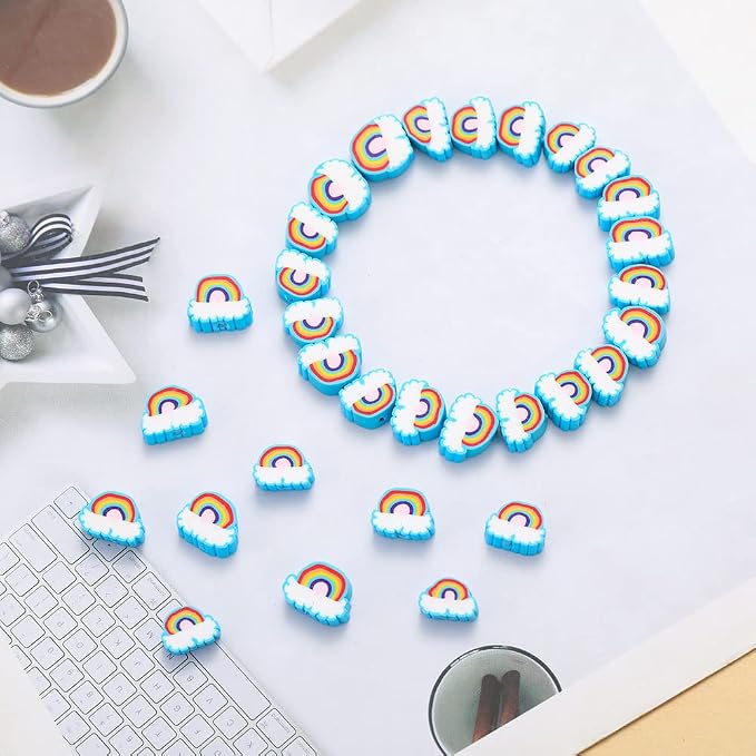 100pcs Blue Rainbow Polymer Clay Spacer Beads - Image 4
