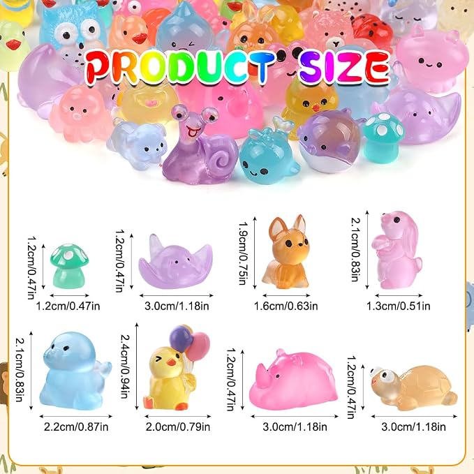 DIYDEC 206pcs Mini Luminous Resin Animals, Miniatures Glow in The Dark Toys - Image 2