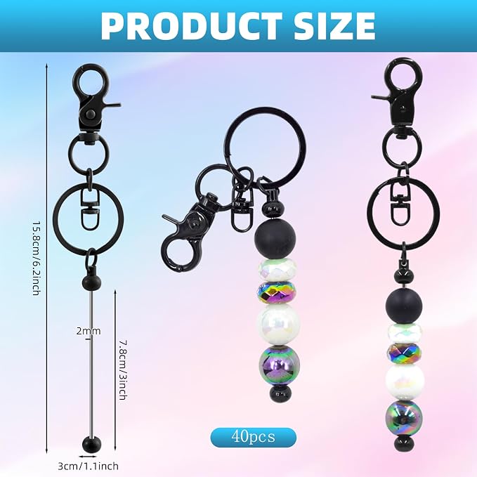 40 Pcs Beadable Keychains Bulk Kit – DIY Keychain Making Supplies - Image 2