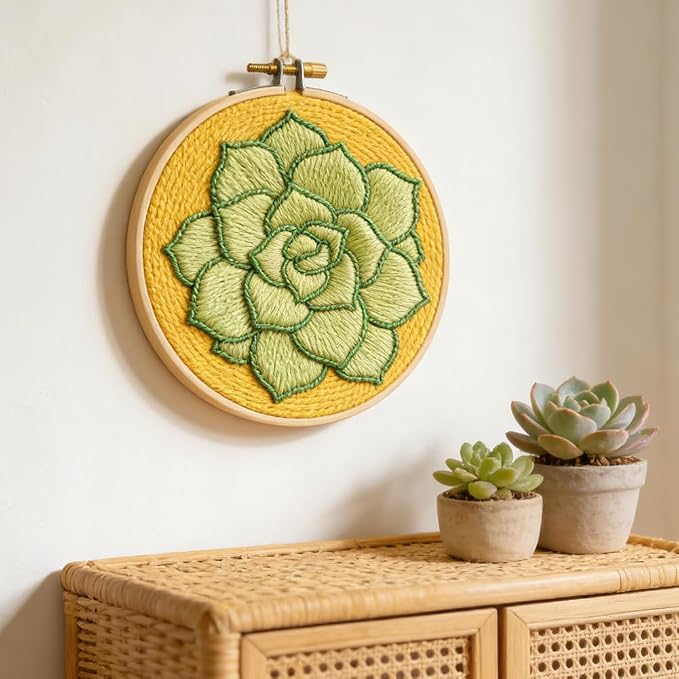INFUNLY Succulent Punch Needle Embroidery Kit 8.7" DIY Punch Embroidery Kit - Image 6