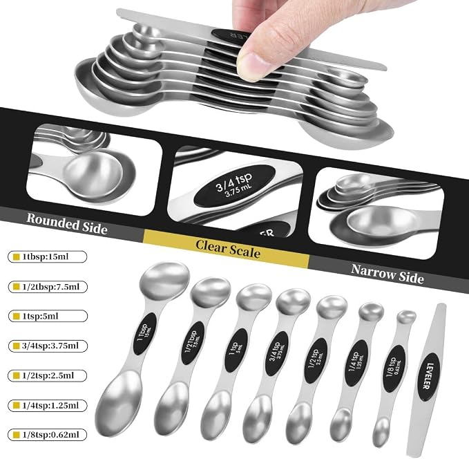 16 Pieces Measuring Cups and Magnetic Measuring Spoons Set Stainless Steel - Image 3