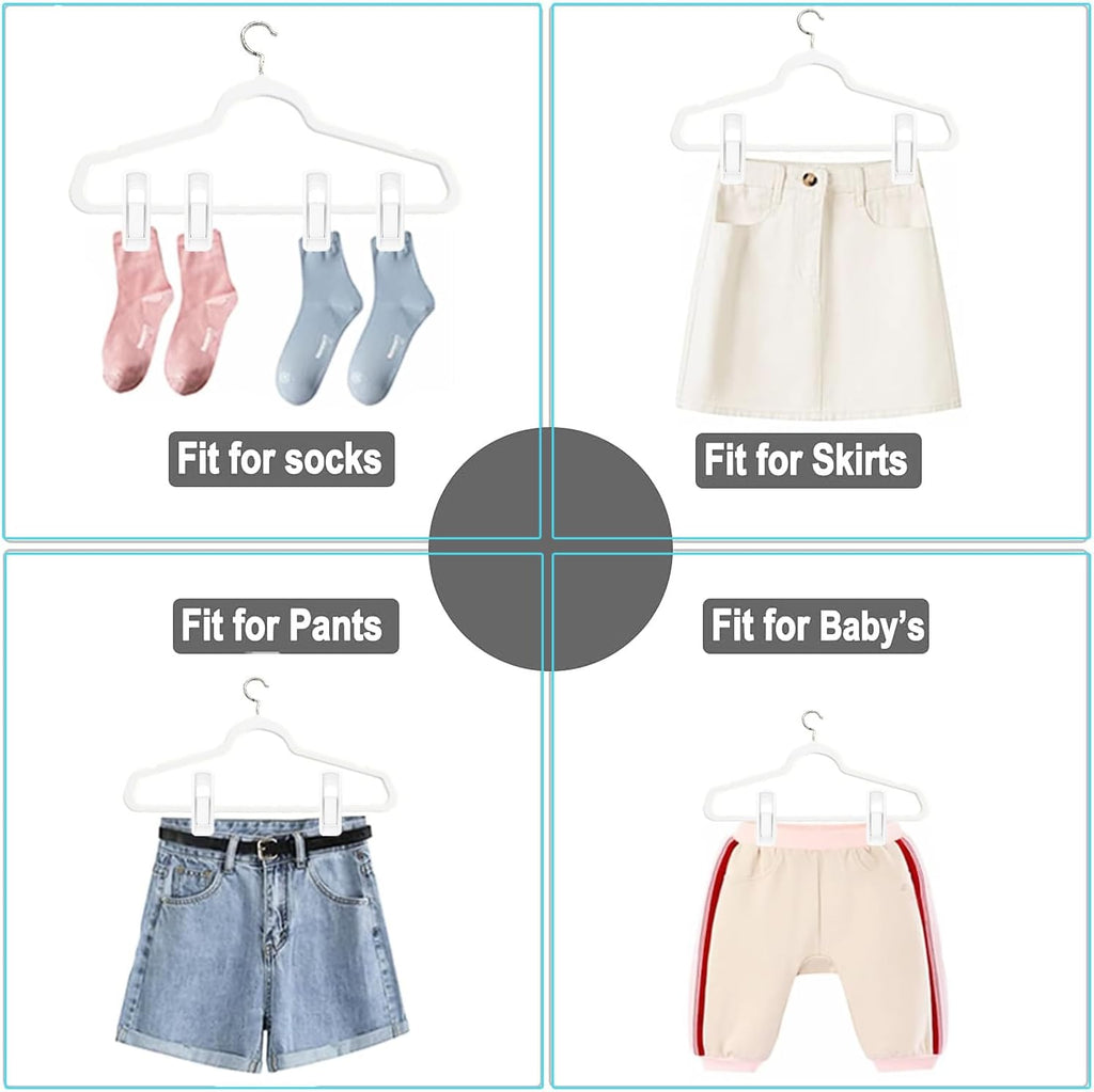 Hanger Clips for Velvet Hangers (White, 40 PCS), Non-Slip Plastic Clips Pant Skirt Hanger Clips for Flocking Hangers