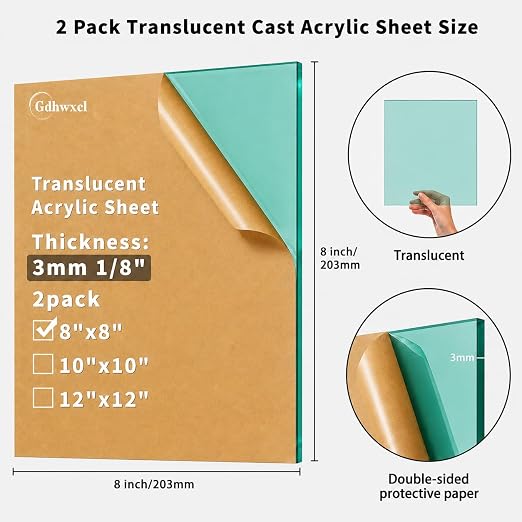 1/8 Thick 8 x 8 inch Translucent Acrylic Sheets - Image 2