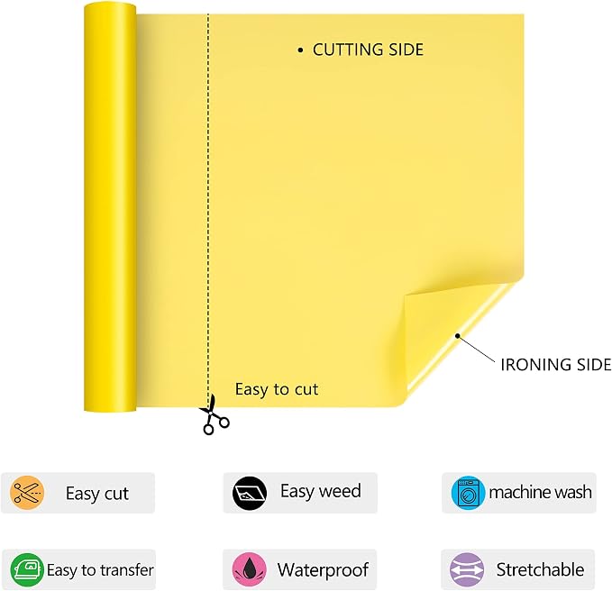 RENLITONG Yellow Iron on Vinyl 12Inch by 15ft Roll HTV - Image 4