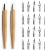 2 Pack Dip Pen Set, Oblique Calligraphy Pen Nib Set, Wooden Calligraphy Drawing by Unknown