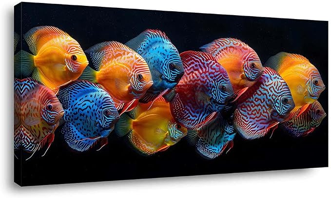 ZESTRILIA Colorful Discus Fish Canvas Wall Art, Vibrant Tropical Fish Print by Unknown