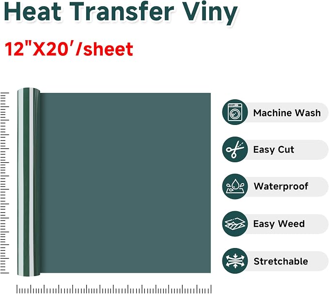 RENLITONG Dark Green Iron on Vinyl 12Inch by 20ft Roll Heat Transfer Vinyl - Image 2