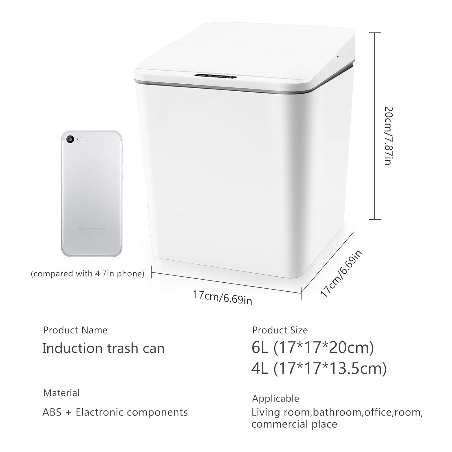 Automatic Small Countertop Trash Can with Lid, 1.5 Gal/6L Toucheless Mini Waste Bin for Office Desk/Bedside Table/Coffee Bar -Batteries, White