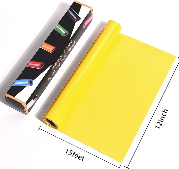 RENLITONG Yellow Iron on Vinyl 12Inch by 15ft Roll HTV - Image 2