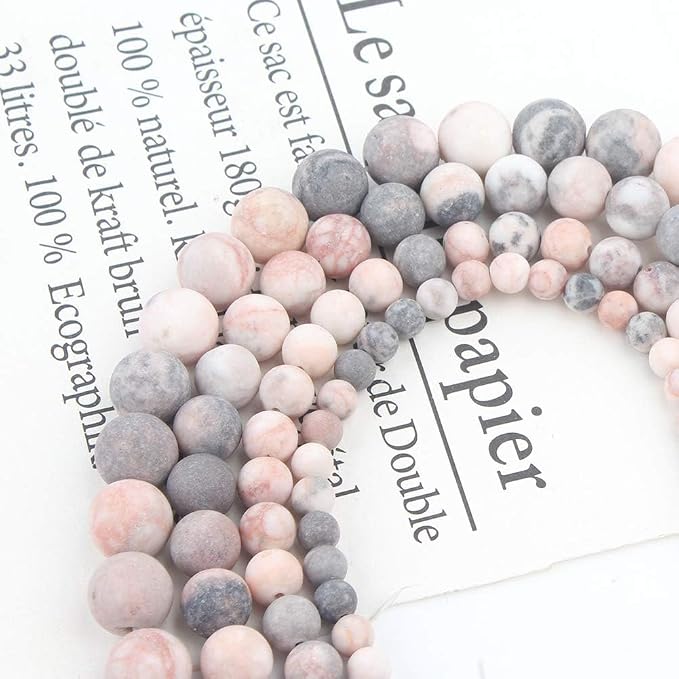 6mm Matte Pink Zebra Jasper Bead, 15-Inch Matte Round Loose Stone Beads - Image 6
