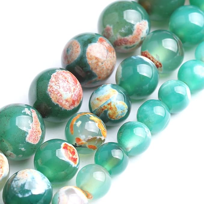 45pcs Round Loose Orange&Green Fire Agate Beads - Image 7