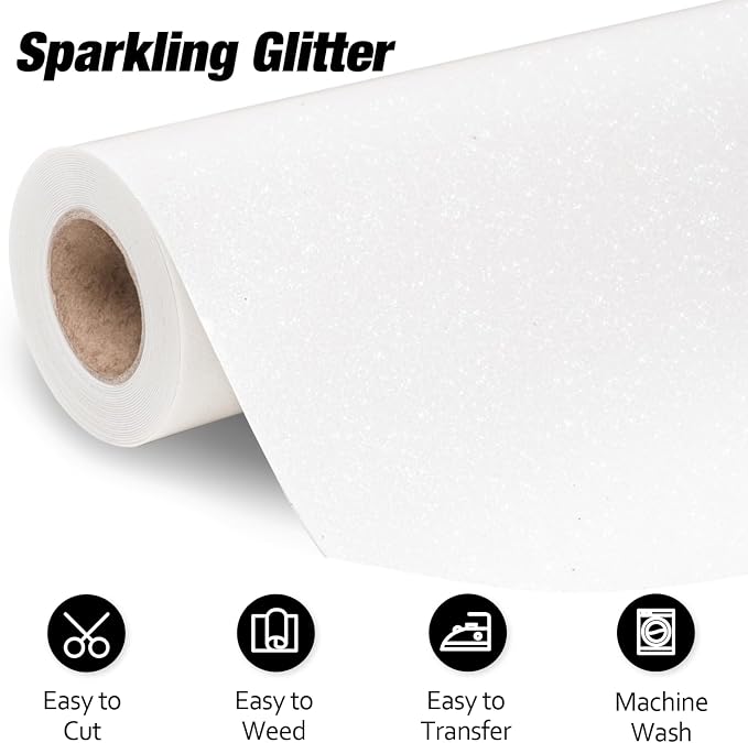 VinylRus White Glitter HTV Heat Transfer Vinyl Roll - Image 2