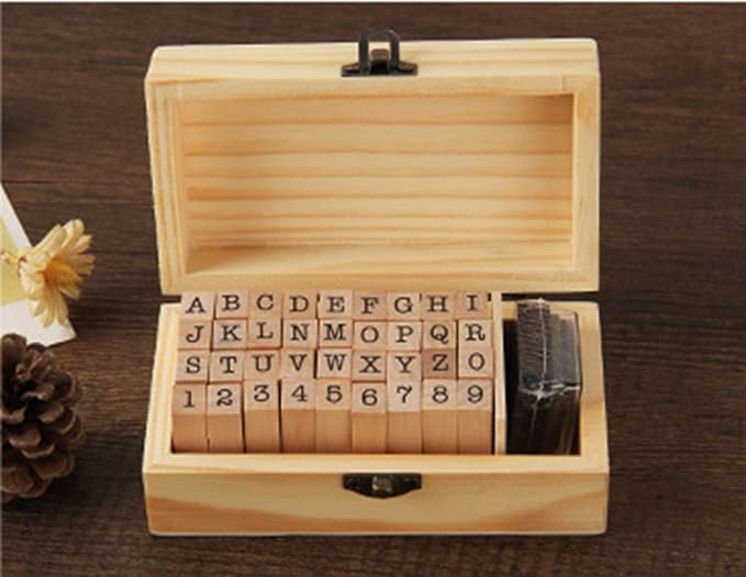 Pack of 36 Pcs Small Wooden Rubber Stamps 0.2 Inch of Letter and Number - Image 7