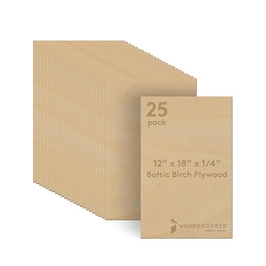 6 mm Baltic Birch Plywood 1/4 x 12 x 18 Inch, Box of 25 B/BB Grade Craft Wood by Woodpeckers